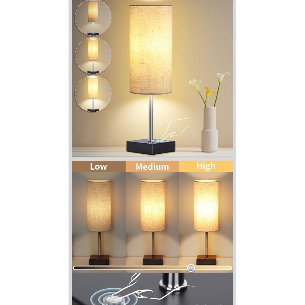 Rechargeable table lamp. Oatmeal lamp shade black base